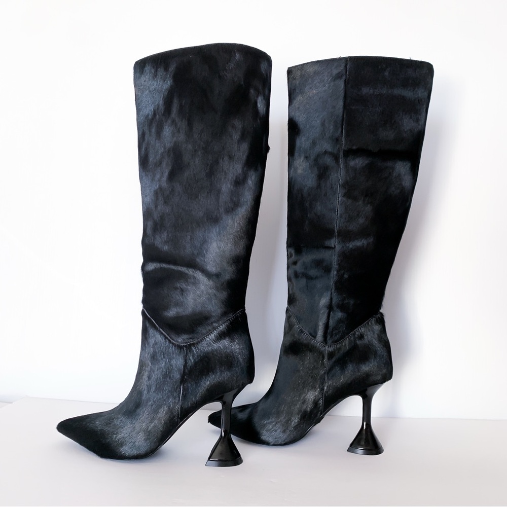 JEFFREY CAMPBELL Entity Genuine Calf Hair Knee High Boots, Black Size 7.5 NWT - Picture 2 of 13